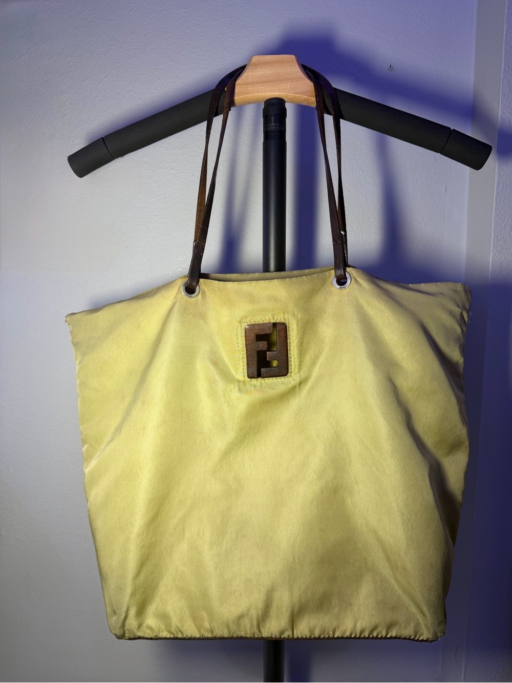 Greenish Fendi Tote with leather Handles and Front peekaboo FF Logo with COA